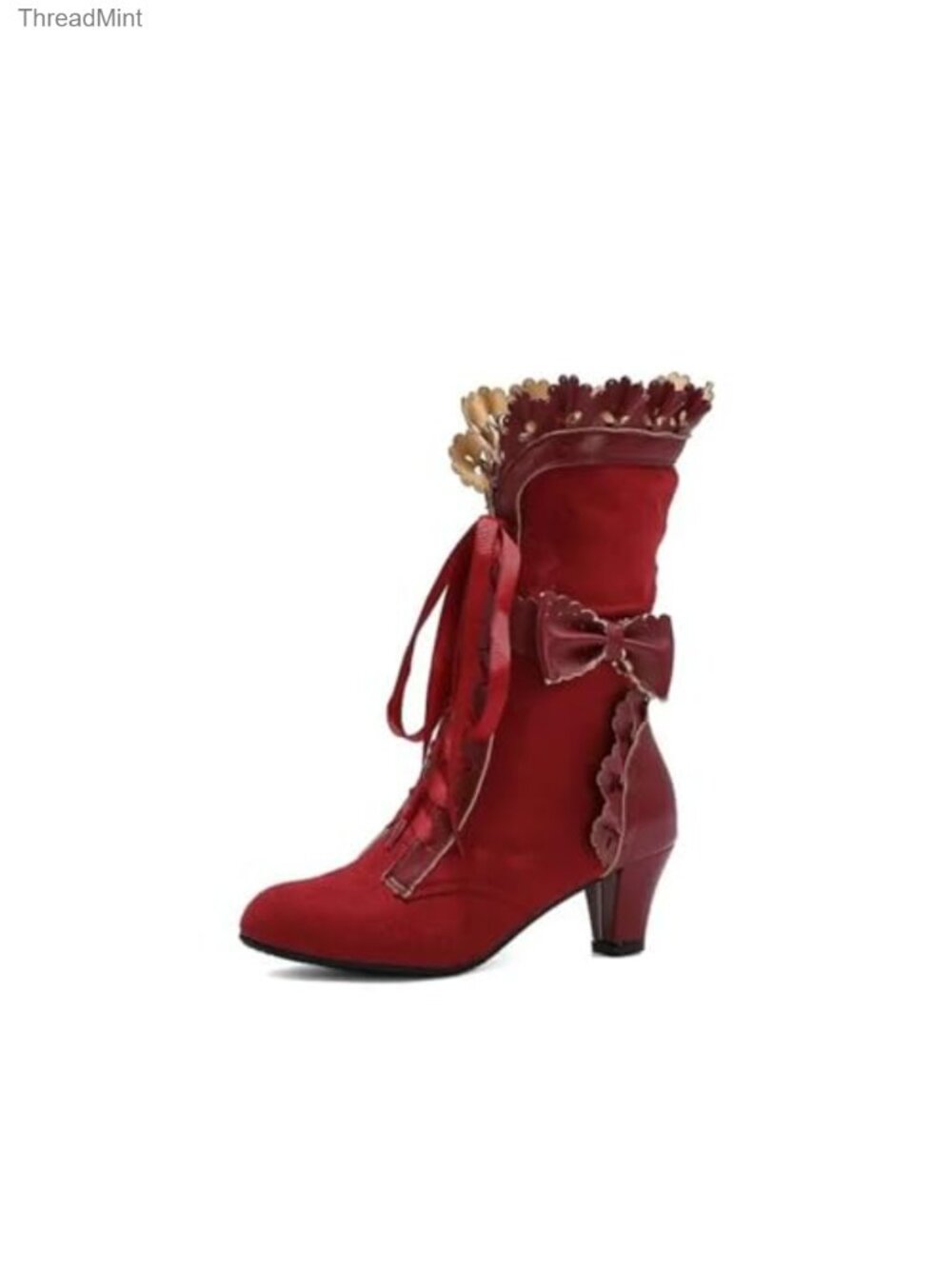 Lace Up Mid-Calf Victorian Boots Gothic Cosplay Shoes for Women with Chunky